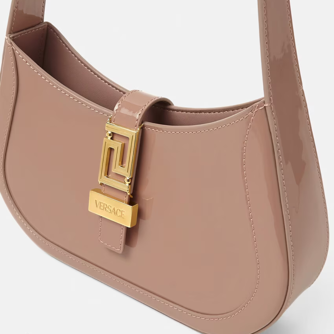 Greca Goddess Small Hobo Patent Bag in Brown Handbags VERSACE - LOLAMIR
