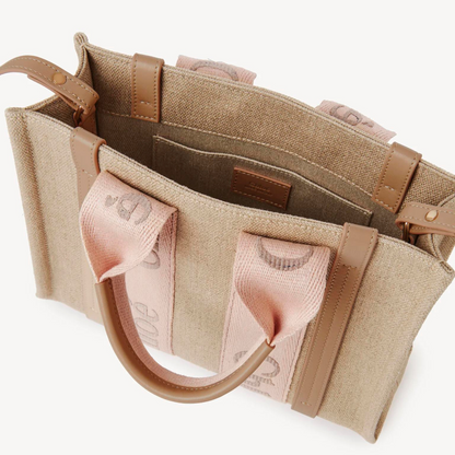 Woody Small Linen Tote Bag in Blushy Beige Handbags CHLOE - LOLAMIR