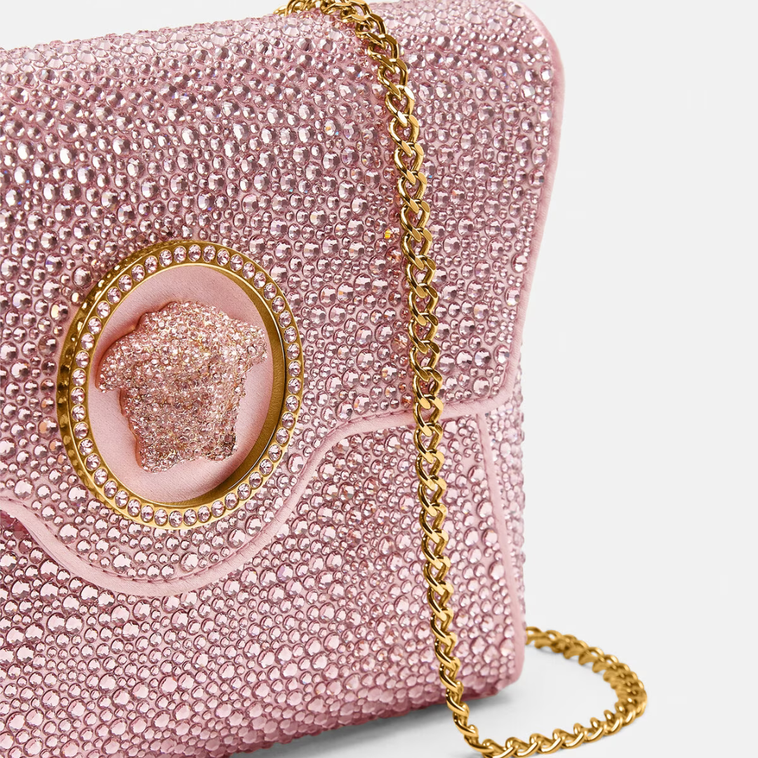 Crystal La Medusa Envelope Clutch in Pink Handbags VERSACE - LOLAMIR