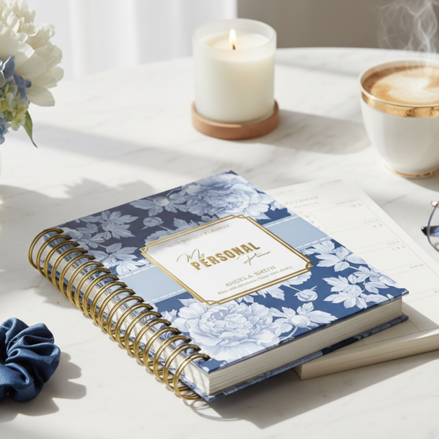 Dark Marigolds | Weekly Spiral Planner | Custom Start Month | Blue