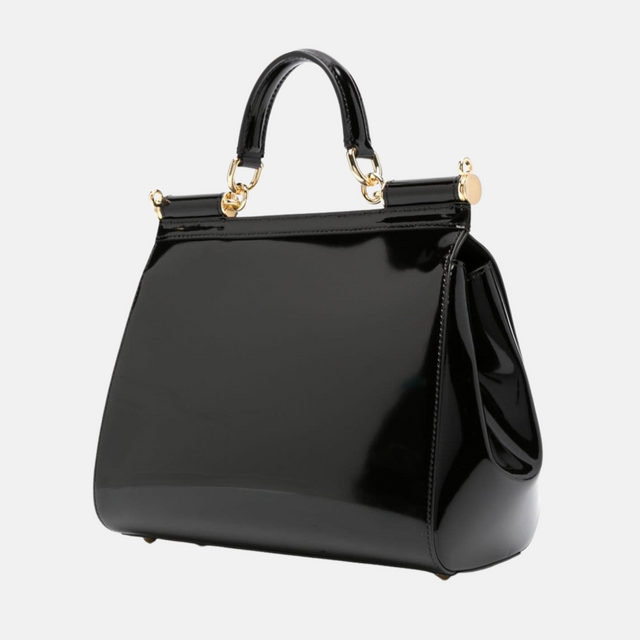 Sicily Large Handbag in Glossy Black/Gold