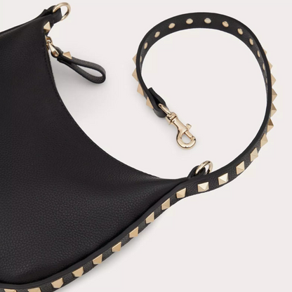 Rockstud Mini Hobo Bag In Black Handbags VALENTINO - LOLAMIR