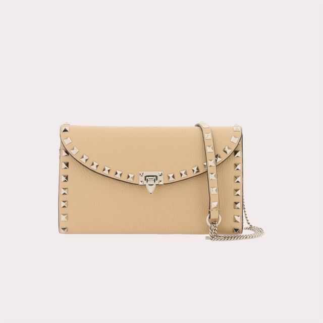 Rockstud Mini Clutch Bag in Beige