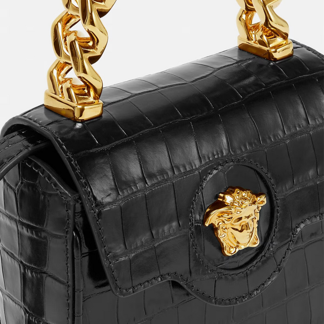 Croc-Effect La Medusa Mini Bag in Black Handbags VERSACE - LOLAMIR