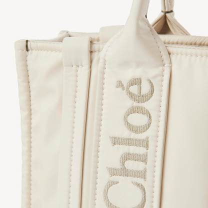 Woody Small Nylon Tote Bag in Dusty Ivory Handbags CHLOE - LOLAMIR