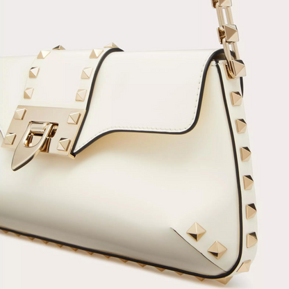 Rockstud Brushed Calfskin Shoulder Bag In Ivory Handbags VALENTINO - LOLAMIR