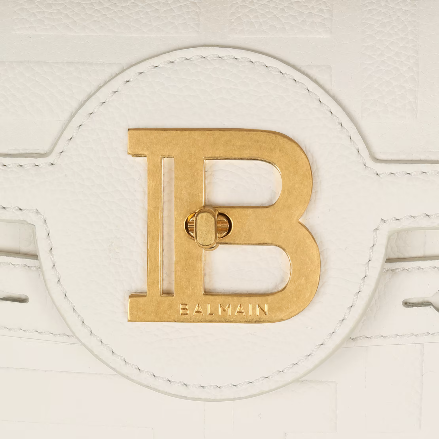 B-Buzz 23 Monogrammed Grained Leather Bag in Beige Handbags BALMAIN - LOLAMIR