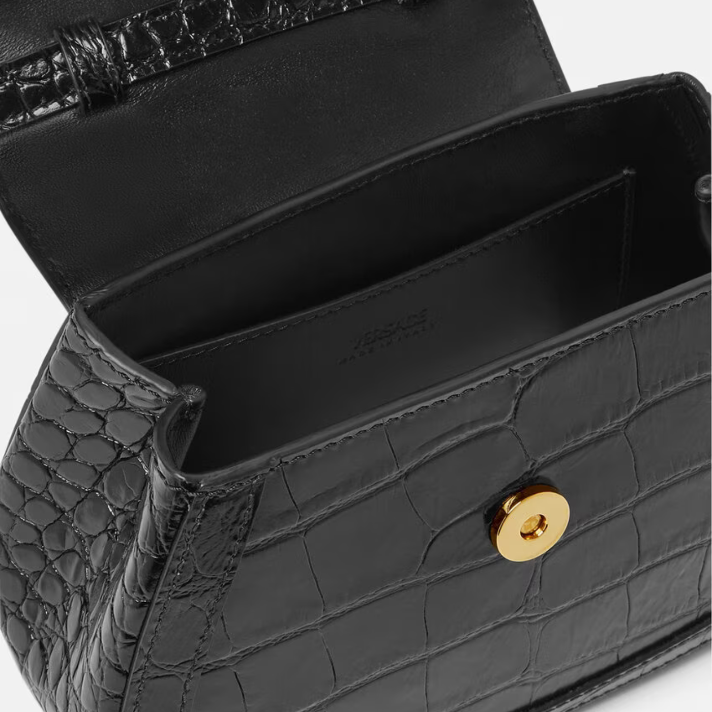 Croc-Effect Greca Goddess Mini Bag in Black Handbags VERSACE - LOLAMIR