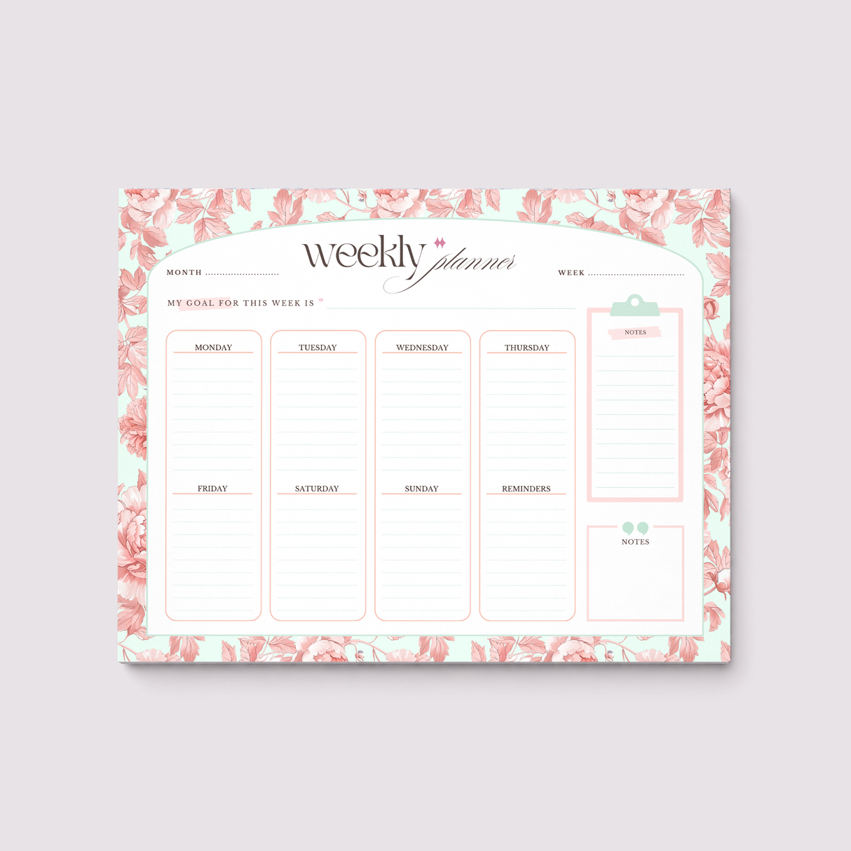 Weekly Planner Notepad - Light Marigolds - Peach