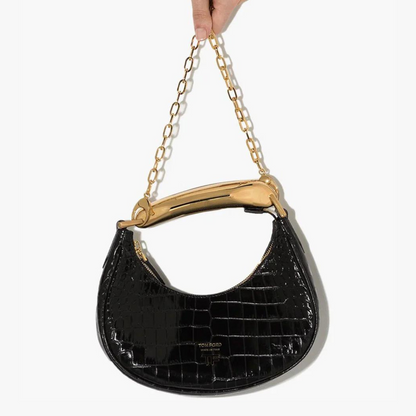 Bianca Crocodile Embossed Shoulder Bag in Black Handbags TOM FORD - LOLAMIR