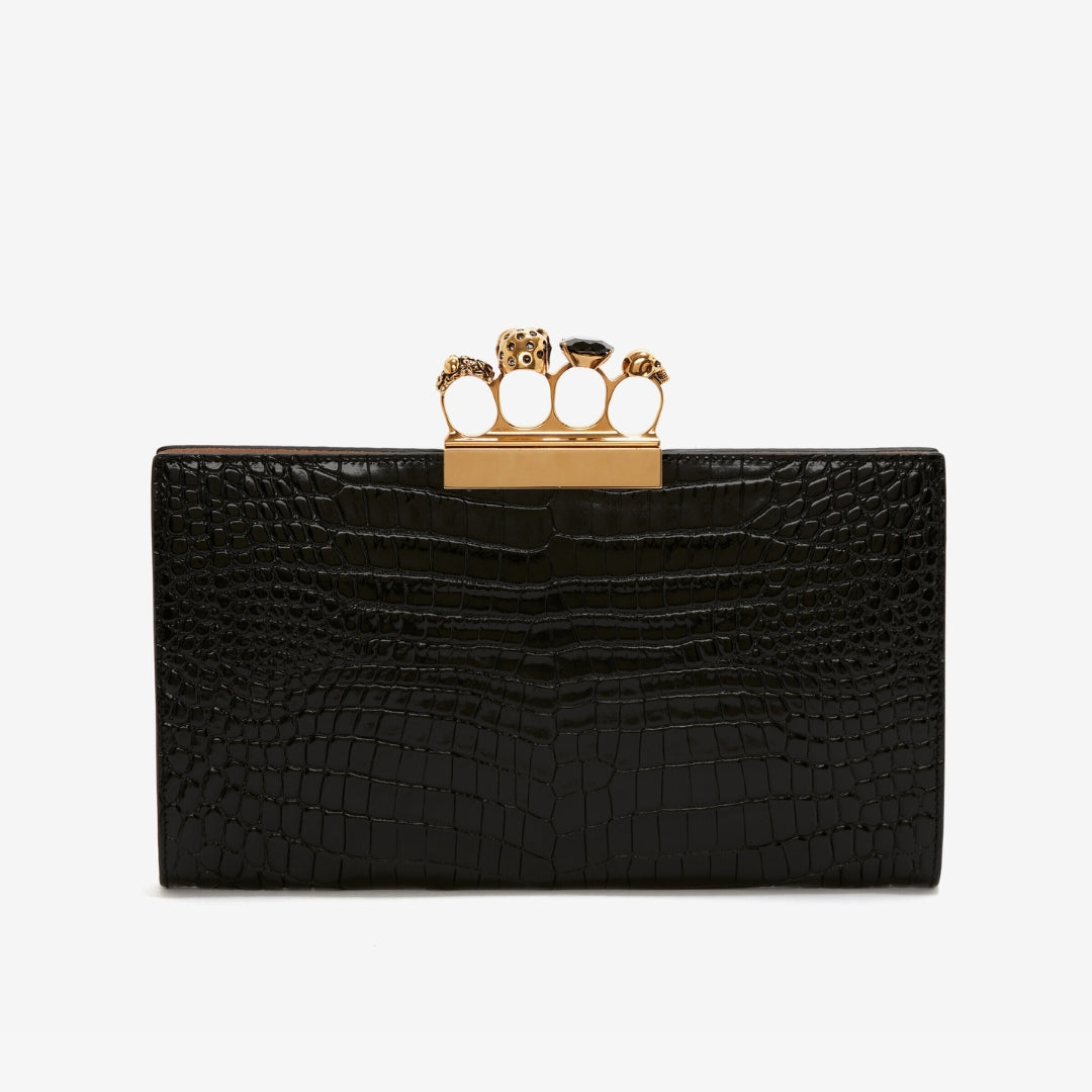 The Jewelled Flat Pouch in Black/Gold Handbags ALEXANDER MCQUEEN - LOLAMIR