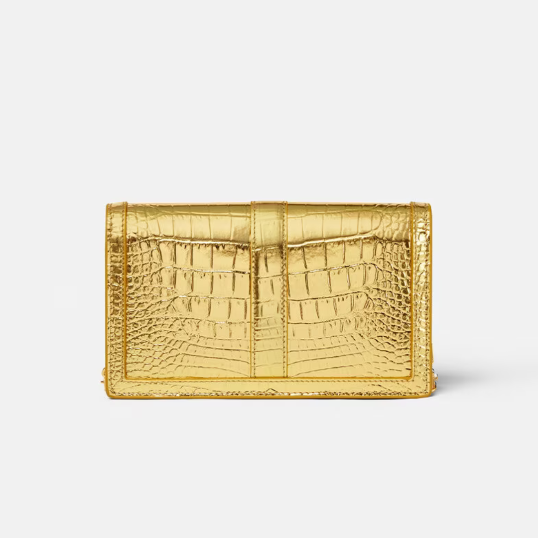 Croc-effect Greca Goddess Mini Bag in Gold Handbags VERSACE - LOLAMIR