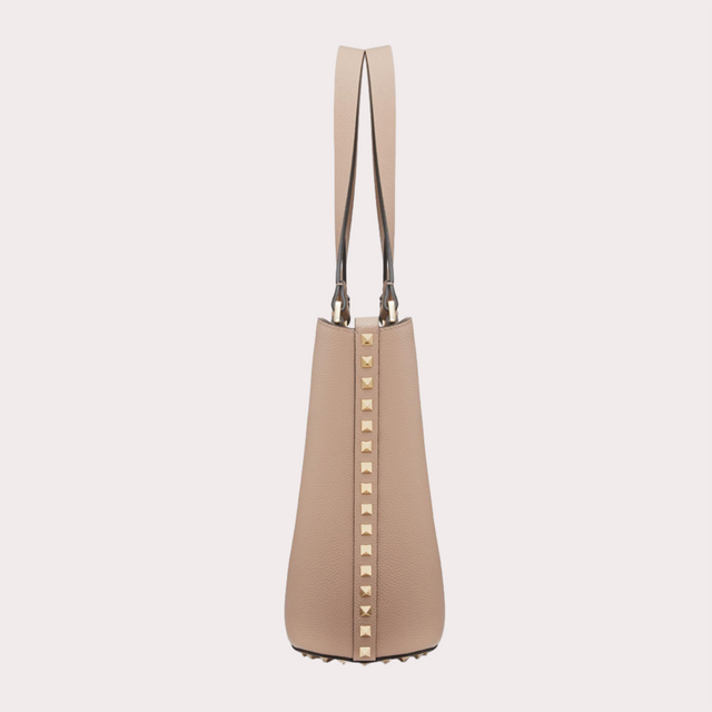 Rockstud Small Tote Bag in Beige