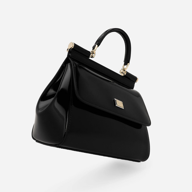 Sicily Medium Handbag in Glossy Black/Gold