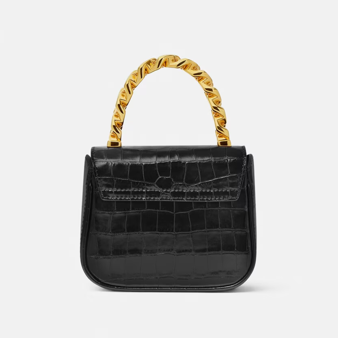 Croc-Effect La Medusa Mini Bag in Black Handbags VERSACE - LOLAMIR
