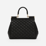 Sicily Quilted Medium Handbag in Black