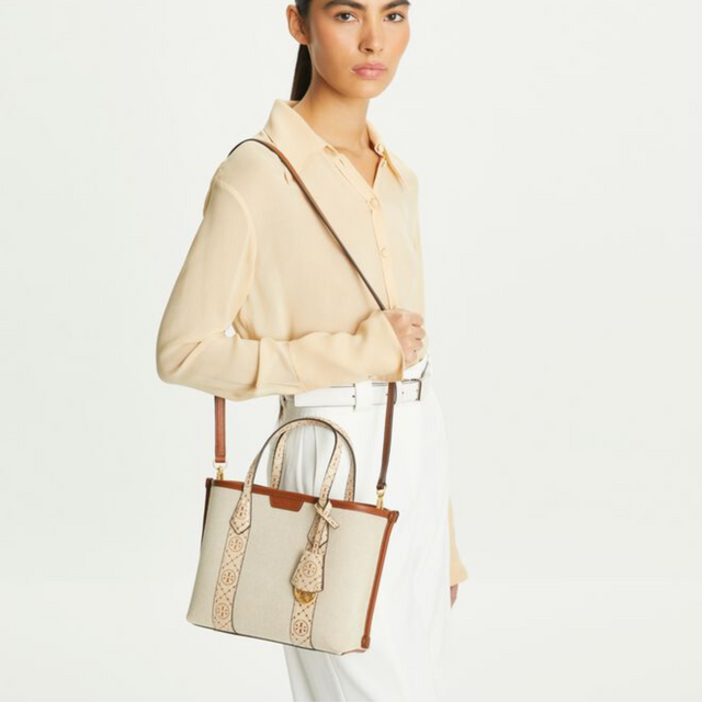 Perry Small Canvas Tote Bag in Cream