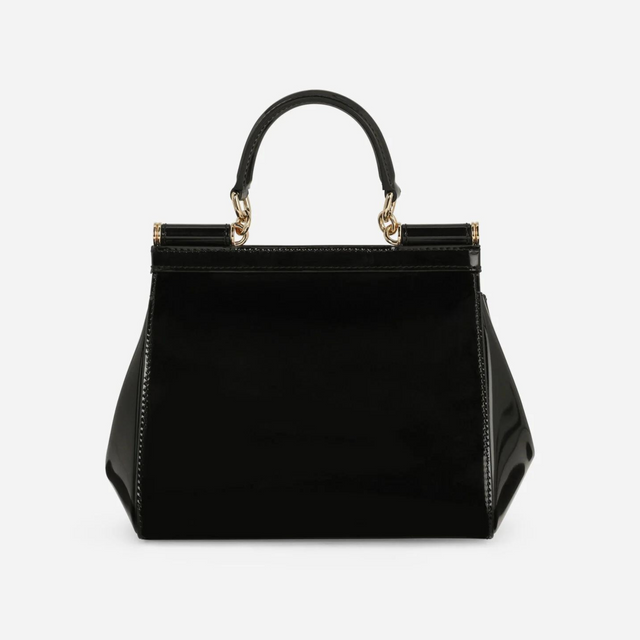 Sicily Medium Handbag in Glossy Black/Gold