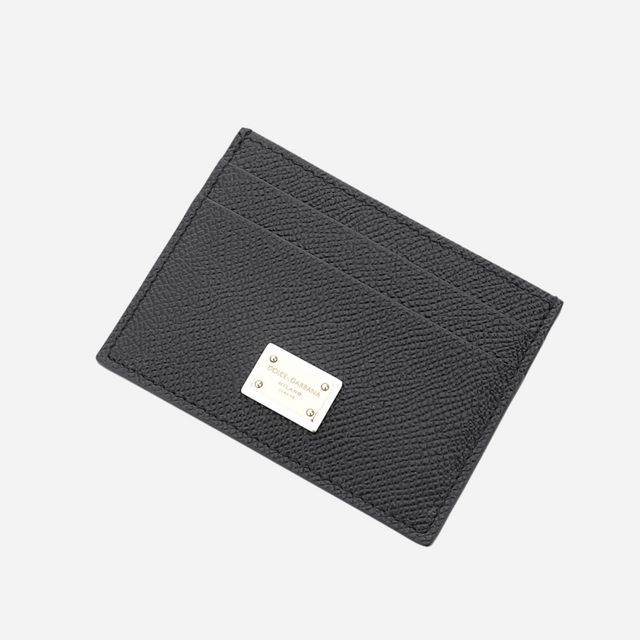 Logo Plaque Card Holder in Black/Gold