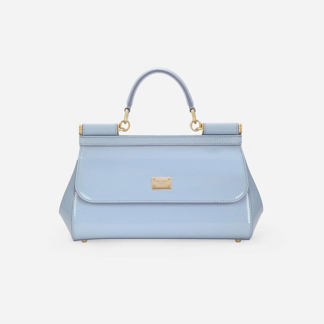 Sicily Elongated Small Handbag in Glossy Light Blue