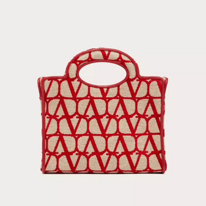 Le Troisième Toile Iconographe Mini Shopping Bag in Beige/Red Handbags VALENTINO - LOLAMIR