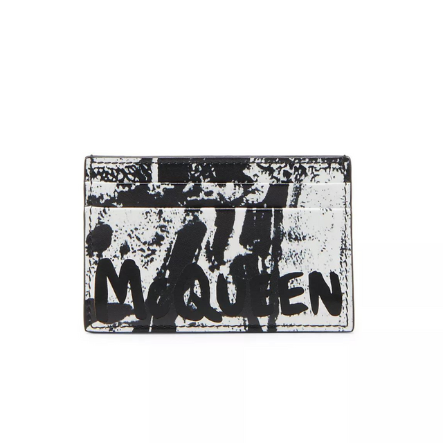 McQueen Graffiti Card Holder in Black/White