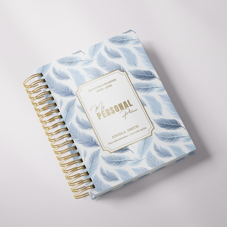 Quarterly | Wispy Feathers | Daily Spiral Planner | Blue