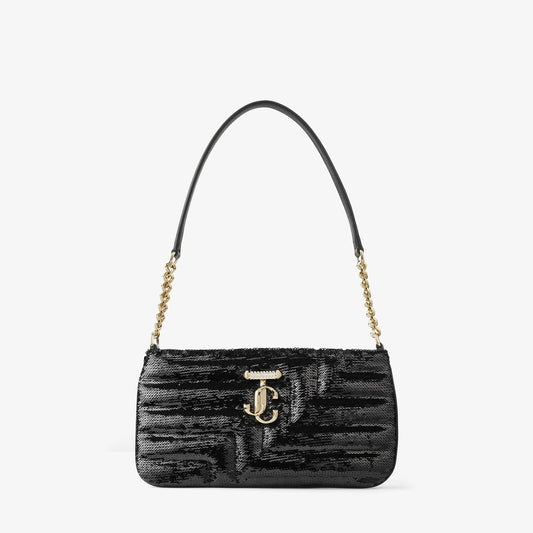 Avenue Slim Quilted Sequin Shoulder Bag in Black Handbags JIMMY CHOO - LOLAMIR
