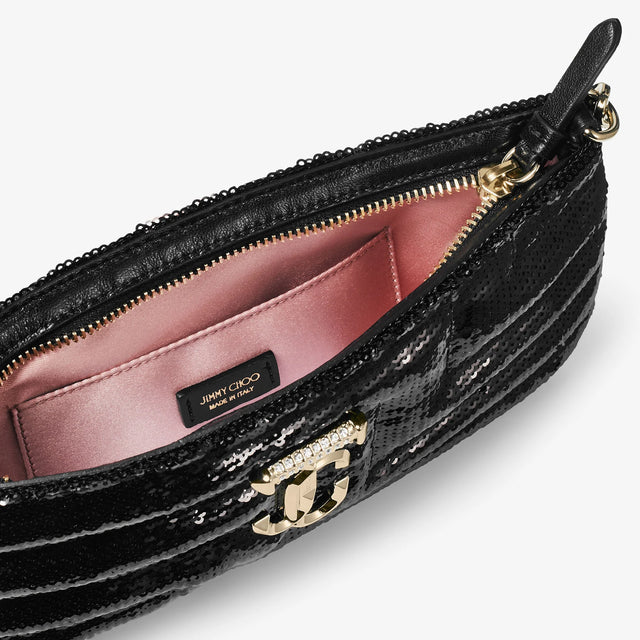 Avenue Slim Quilted Sequin Shoulder Bag in Black Handbags JIMMY CHOO - LOLAMIR