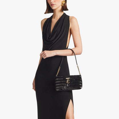 Avenue Slim Quilted Sequin Shoulder Bag in Black Handbags JIMMY CHOO - LOLAMIR