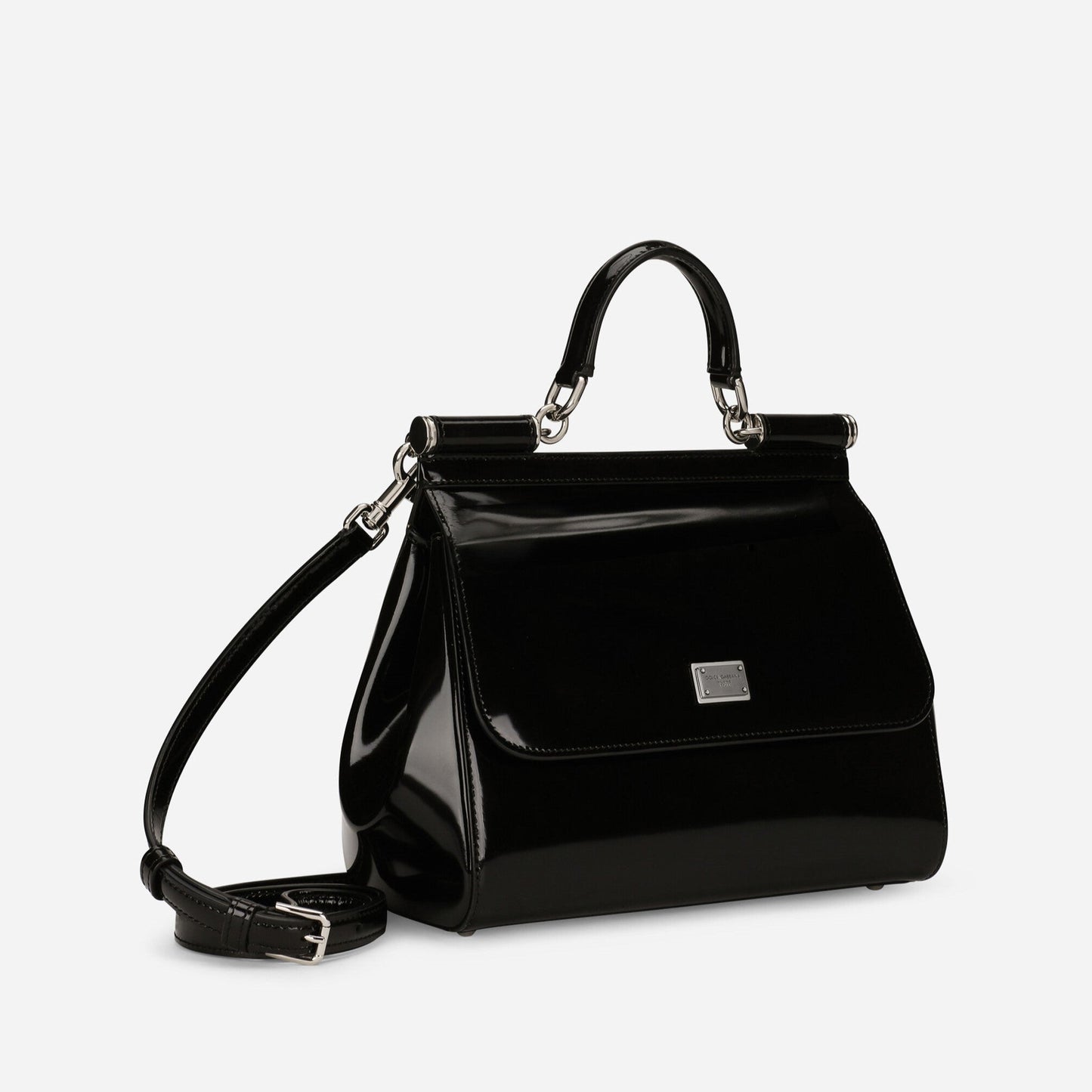KIM D&G Sicily Large Handbag in Glossy Black/Silver Handbags DOLCE & GABBANA - LOLAMIR