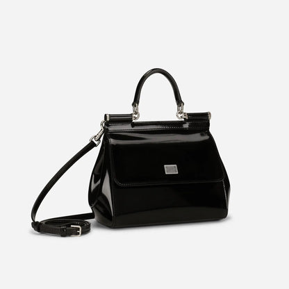 KIM D&G Sicily Medium Handbag in Glossy Black/Silver Handbags DOLCE & GABBANA - LOLAMIR