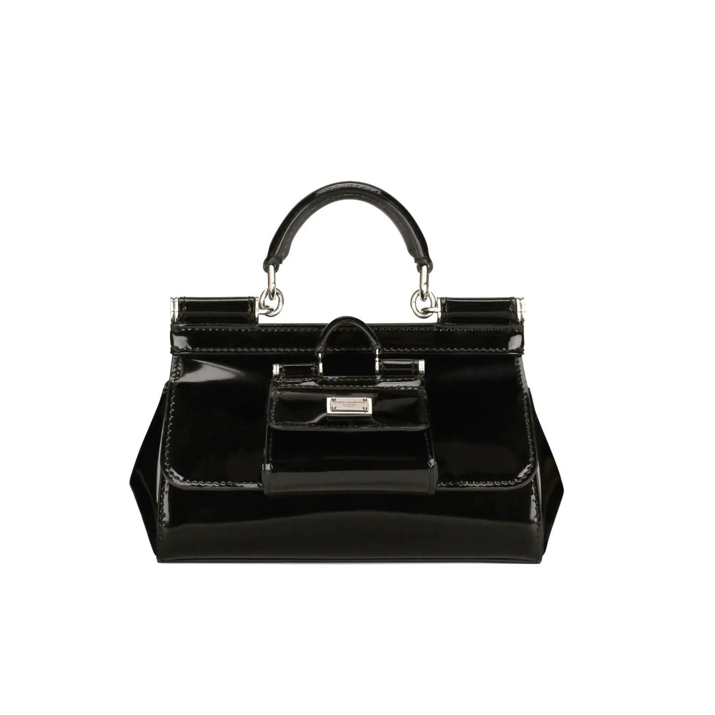 KIM D&G Sicily Small Handbag with Coin Pocket in Glossy Black/Silver Handbags DOLCE & GABBANA - LOLAMIR