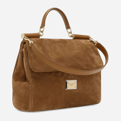 Sicily Large Suede Soft Bag in Brown Handbags DOLCE & GABBANA - LOLAMIR