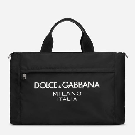 Nylon Holdall with Rubberized Logo in Black Handbags DOLCE & GABBANA - LOLAMIR