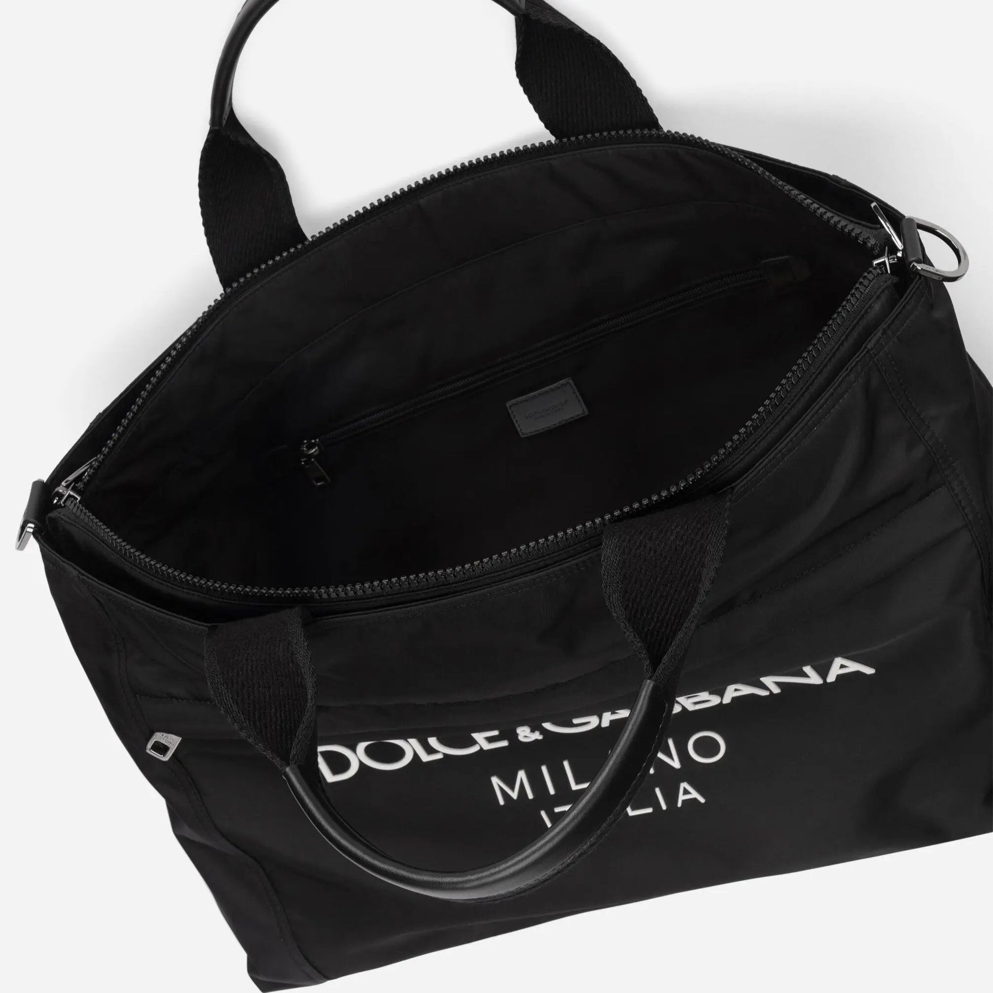 Nylon Holdall with Rubberized Logo in Black Handbags DOLCE & GABBANA - LOLAMIR