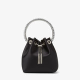 Bon Bon Satin with Crystal Handle Bag in Black Handbags JIMMY CHOO - LOLAMIR