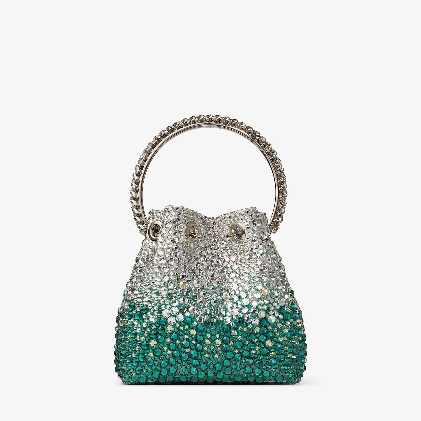 Bon Bon Crystal Bucket Bag in Emerald/Silver Handbags JIMMY CHOO - LOLAMIR