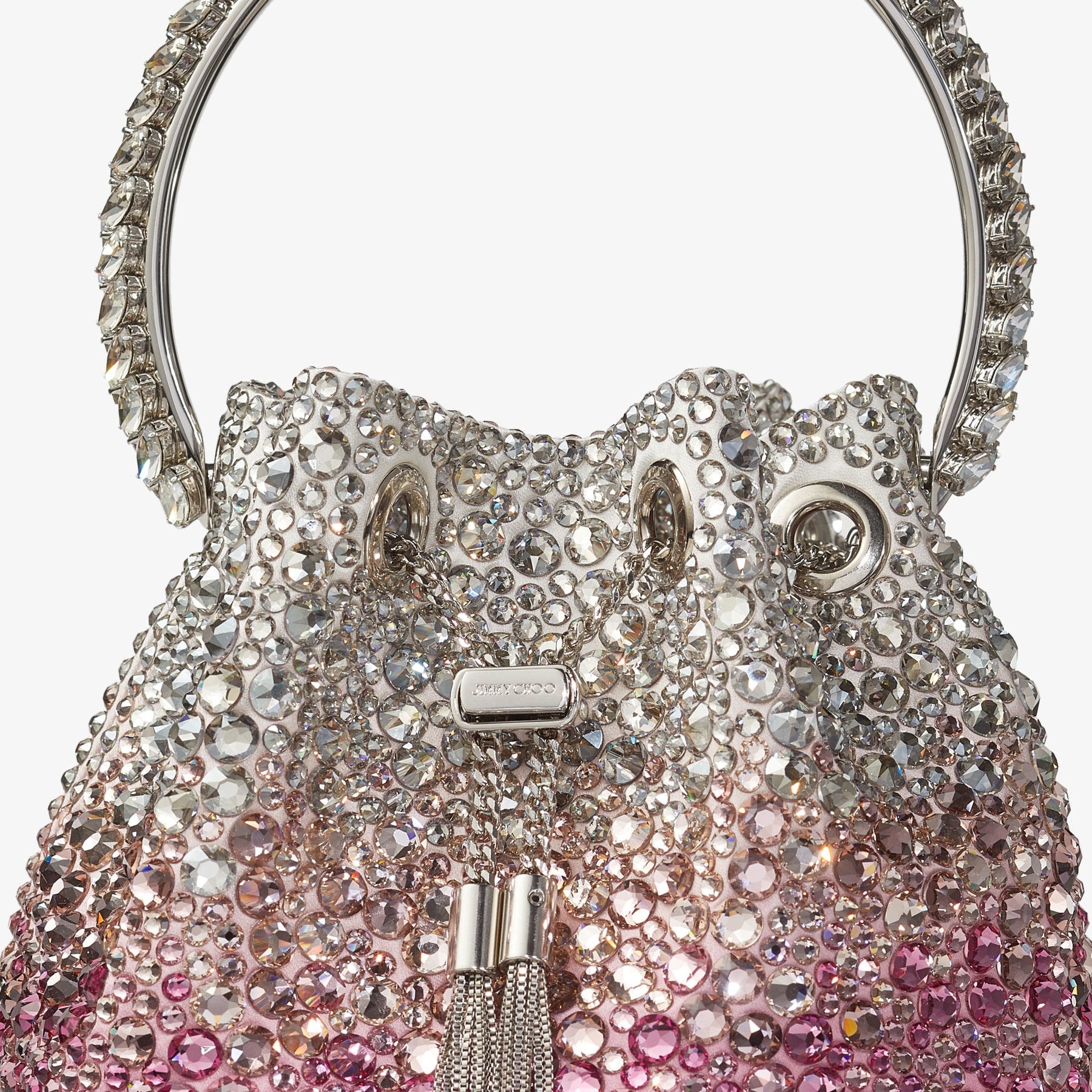 Bon Bon Crystal Bucket Bag in Candy Pink/Silver Handbags JIMMY CHOO - LOLAMIR