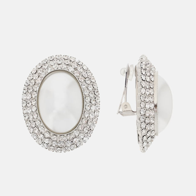 Oval Crystal Earrings With Pearl