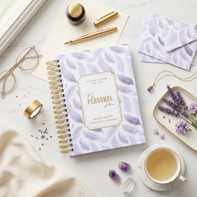 Quarterly | Wispy Feathers | Daily Spiral Planner | Lilac