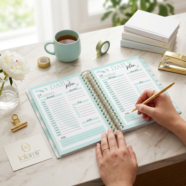 Quarterly | Wispy Feathers  | Daily Spiral Planner | Teal