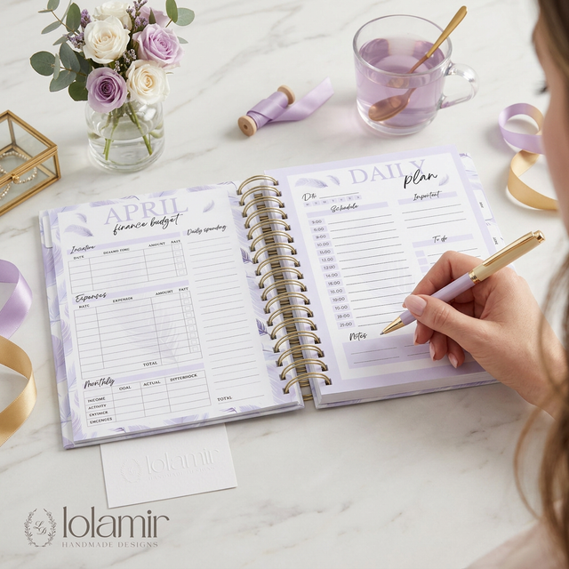 Quarterly | Wispy Feathers | Daily Spiral Planner | Lilac