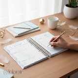 Quarterly | Wispy Feathers | Daily Spiral Planner | Blue