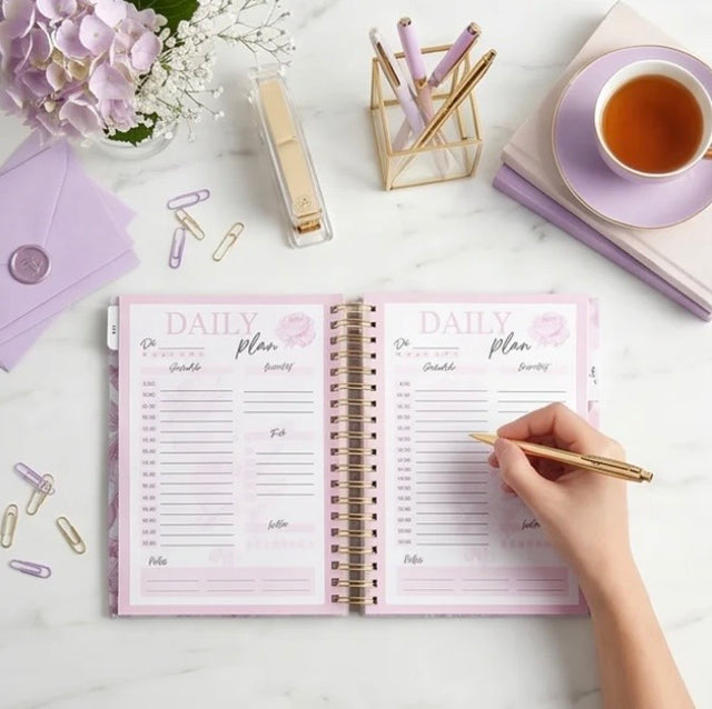 Quarterly | Dreamy Peonies | Daily Spiral Planner | Pink