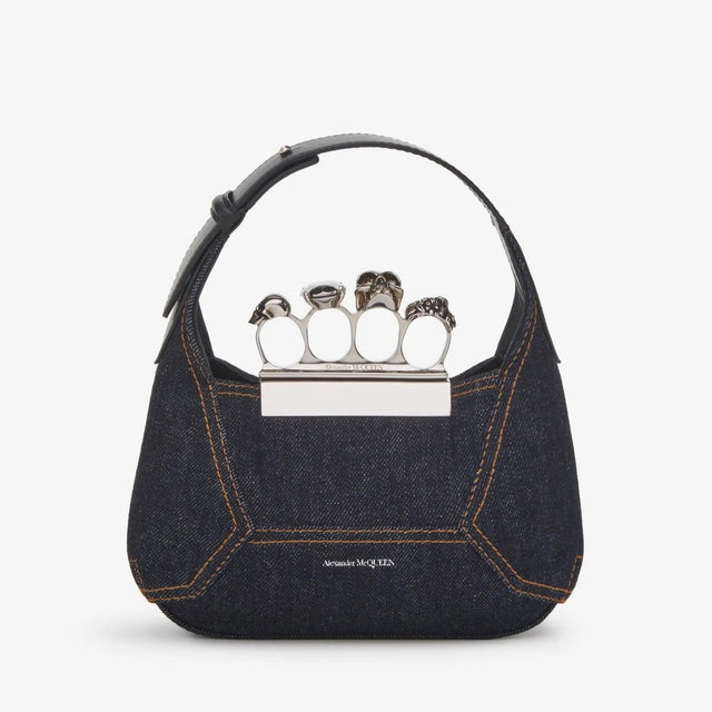 The Jewelled Hobo Mini Bag in Denim Handbags ALEXANDER MCQUEEN - LOLAMIR