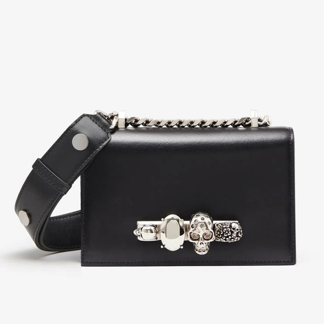 The Biker Mini Jewelled Satchel in Smooth Black Handbags ALEXANDER MCQUEEN - LOLAMIR