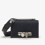 The Biker Mini Jewelled Satchel in Denim Handbags ALEXANDER MCQUEEN - LOLAMIR