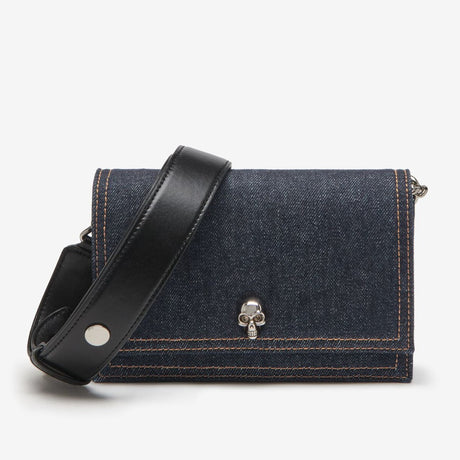 The Biker Small Skull Bag in Denim Handbags ALEXANDER MCQUEEN - LOLAMIR