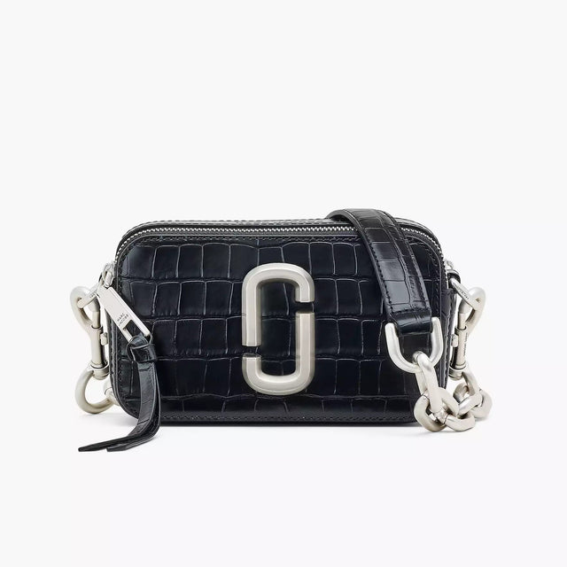 The Croc-Embossed Snapshot in Black Handbags MARC JACOBS - LOLAMIR